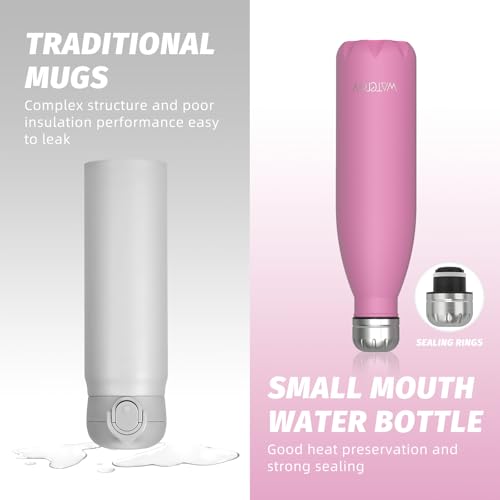 WATERSY Stainless Steel water bottles,17oz/500ml Insulated Water Bottles,Gloss Pink metal water bottle Keeps Drink Cold and Hot,BPA Free kids water bottles for School,Gym,Travel,Sports - color: Gloss Pink