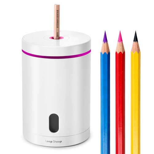 Electric Pencil Sharpener, Fully Automatic Pencil Sharpener with Auto In and Out, Rechargeable and Hands-Free for Standard 6-8mm Pencils, Perfect for Classroom and Home Use (White and Pink) - color: White & Pink