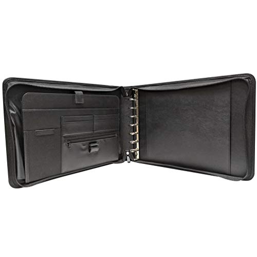 MSP 7 Ring Business Check Portfolio, Business Checkbook Briefcase in PU Leather with Handles, Zip Pockets, 3 Ring Binder, Carry 500 Business Check- Black