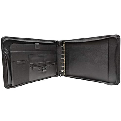MSP 7 Ring Business Check Portfolio, Business Checkbook Briefcase in PU Leather with Handles, Zip Pockets, 3 Ring Binder, Carry 500 Business Check- Black
