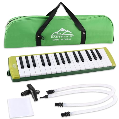 EASTROCK 32 Key Melodica Instrument Air Piano Keyboard Soprano Melodica with 2 Mouthpieces Tube Sets Carrying Bag for Beginners Adults Gift Green - color: Green, size: 32key