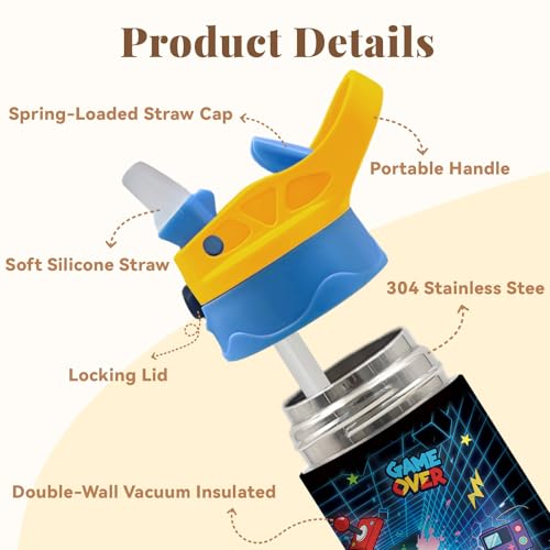 Gaming Water Bottle - 12oz Stainless Steel Tumbler with Straw, Insulated, Leak-proof, BPA-free, Pop-up Straw Lid, for Office, Gaming, Travel - Birthday Gift Cup (1pc) - color: Game 1