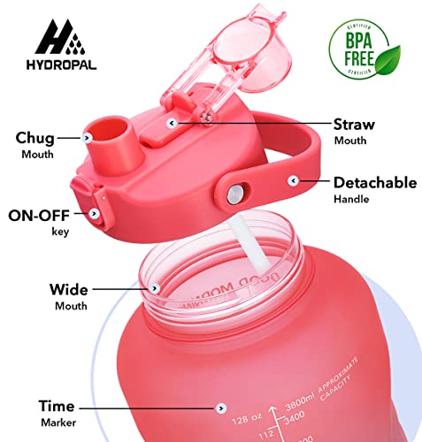 HydroPal 1 Gallon Water Bottles with Straw, 128 oz Water Bottle BPA Free Innovative 2-IN-1 Lid Gym Bottle with Times to Drink Motivational, Large for Sports Fitness Camping Water Jug （13.8X5.5 inch） - color: Fabled Sunset