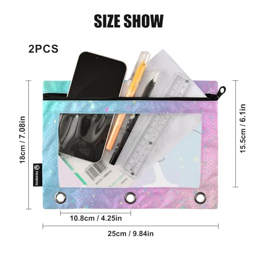 Personalized Pencil Pouch for 3 Ring Binder Glitter Custom Pencil Pouches Case Binder Cosmetic Bag 2 Pack for Office School College Supplies - color: Glitter