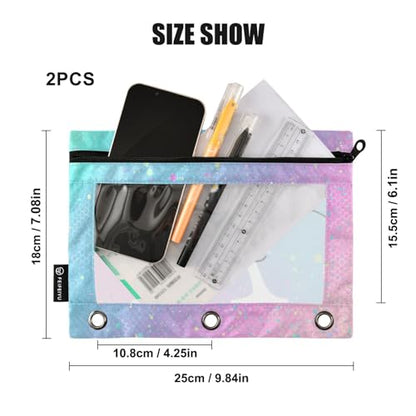 Personalized Pencil Pouch for 3 Ring Binder Glitter Custom Pencil Pouches Case Binder Cosmetic Bag 2 Pack for Office School College Supplies - color: Glitter