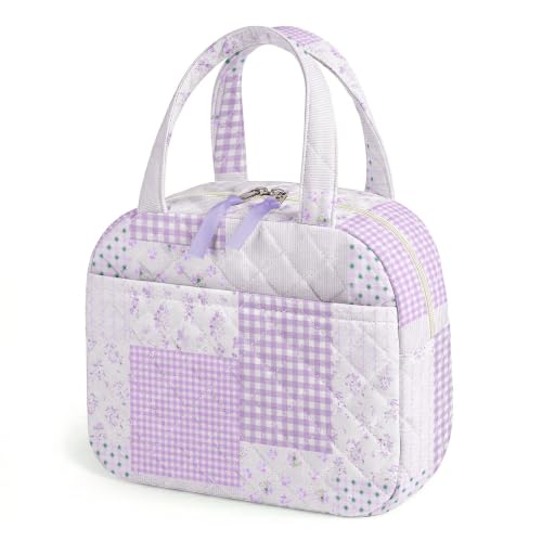 WOBAGMEN Quilted Lunch Box for Women,Coquette Aesthetic Lunch Box,Cute Purple Patchwork Lunch Bags for Work,Office,Picnic,Travel(Purple Patchwork) - color: Purple Patchwork