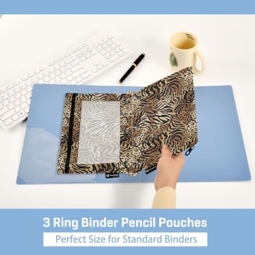 Gredecor 3 Ring Binder Pencil Pouch, Modern Leopard Brown Zippered Pen Case Pouches with Clear Window, 2 Pack Stylish Office & School Supplie - color: Modern Leopard Brown