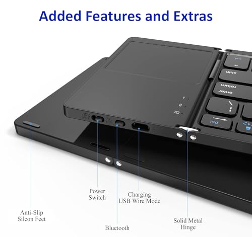 Slim Foldable Wireless Keyboard Compatible with OnePlus Open with TOUCHPAD Mouse Fully Universal Providing 48H Use, 560 Days Standby, Portable, Compact, Tri-Fold, Rechargeable!