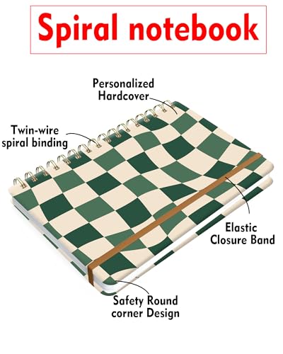 Spiral Journal Notebook for Women, Hardcover A5 College Ruled Notebook, 60 Sheet, Thick Paper, Cute Lined Journal for School, Office & Work, 6 x 8.4 in(Green Checkered) - color: Green Checkered