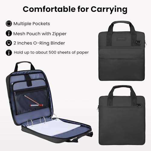 3 Ring Zipper Binder, Durable School Zip Binder, 2" 500 Sheets | Sturdy organizer with strap & pockets fits laptops. Internal pouch keeps daily tech gear easy to carry. - color: Black