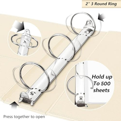 2 Inch 3 Ring Linen Binder Organizer, BVSSX Three Ring Binders with Clipboard, Plastic Folder, 5-Tabs Pocket Dividers with Sticker Labels, Pen Loop, Elastic Strap (Beige, Letter Size) - color: Light Beige, size: 2in（Letter Size）
