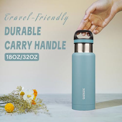 BJPKPK Insulated Water Bottle 18OZ Stainless Steel Water Bottle with Handle Double Walls Vacuum Insulated BPA Free Flask, Light Blue - color: Light Blue, size: 18 Ounces