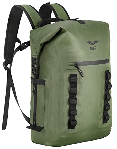 MIER Roll Top Waterproof Backpack Floating Dry Bag for Men Women | Heavy Duty Dry Sack, Cushioned Back, Multi-Pockets, Adjustable Chest Strap,For Kayaking Beach Boating Swimming Hiking Travel - color: Dark Green