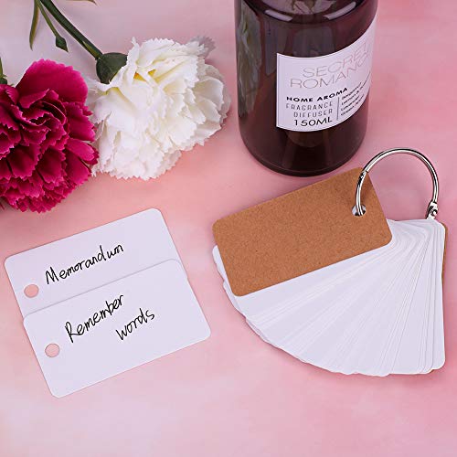 Mini Blank Flash Cards with Binder Rings Kraft Paper Blank Index Cards 4x6 with Punched Holes Easy Flip Flash Card White Study Note Cards Unruled Memo Scratch Pads Small DIY Greeting Cards 5 Pack - color: Brown