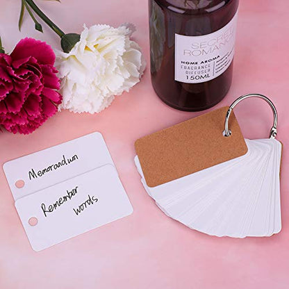 Mini Blank Flash Cards with Binder Rings Kraft Paper Blank Index Cards 4x6 with Punched Holes Easy Flip Flash Card White Study Note Cards Unruled Memo Scratch Pads Small DIY Greeting Cards 5 Pack - color: Brown