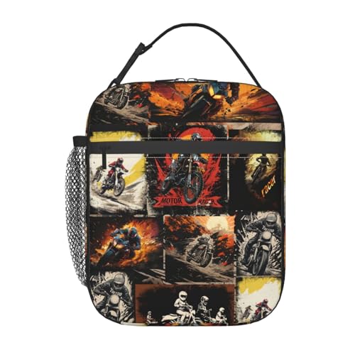 Sport Motorcycle Lunch Boxs for Men Women, Dirt-Bike Motocross Lunch Bag for Kids, Portable Reusable Insulated Lunch Bag for School Work Travel - color: Motorcycle