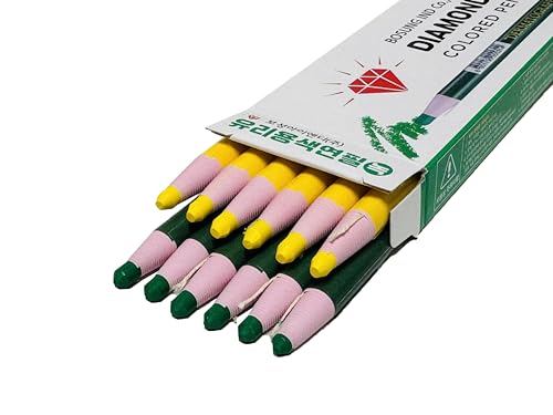 Dermatograph Grease Pencils Set of 12, China Markers, Yellow & Green | Suitable for Identification, Layouts, Crafts and DIY Projects on Glass, Metal, Plastic, Wood and Various Materials - color: Yellow & Green