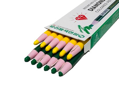 Dermatograph Grease Pencils Set of 12, China Markers, Yellow & Green | Suitable for Identification, Layouts, Crafts and DIY Projects on Glass, Metal, Plastic, Wood and Various Materials - color: Yellow & Green