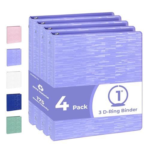 POPRUN 3 Ring Binder 1 Inch, PVC-Free, Holds 175 Sheets of 8.5 x 11 Paper, Extra Durable Organizer with 2 Pockets for School & Office, Heavy-Duty, 4 Pack, Cornflower Purple - color: Cornflower Purple, size: 1 inch