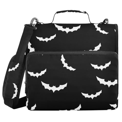 Halloween Bat Binder Bag 3 Ring Zipper with Handle Shoulder Strap | for School Work Office Organizer Storage Case - color: Bat Halloween