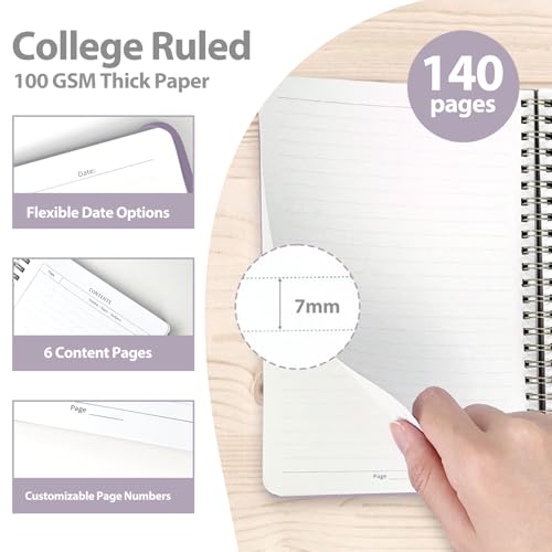 A5 Lined Spiral Journal Notebook, 146 Pages Hardcover Notebook with 100 GSM Thick Paper, Inner Pocket & Elastic Closure, 5.7" x 7.9", Notebooks for Work, School, College, Office, Journaling & Note Taking - color: Purple