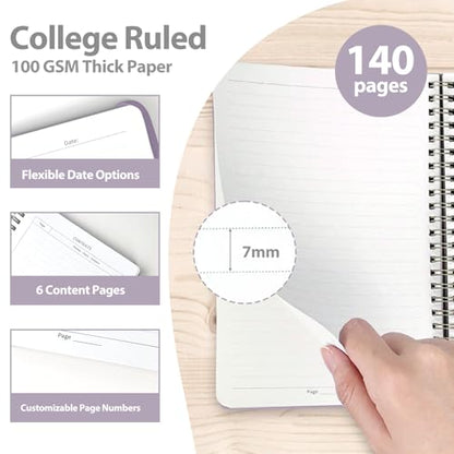 A5 Lined Spiral Journal Notebook, 146 Pages Hardcover Notebook with 100 GSM Thick Paper, Inner Pocket & Elastic Closure, 5.7" x 7.9", Notebooks for Work, School, College, Office, Journaling & Note Taking - color: Purple