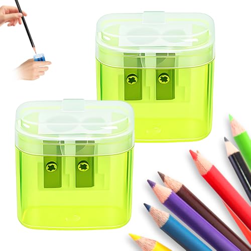 Pencil Sharpeners with Lid, Pencil Sharpeners Manual, Colored Handheld Sharpener Suitable for Kids Adults Students School Class Home Office (Yellow*2) - color: Yellow*2