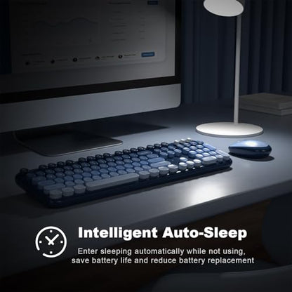 MOFII Wireless Keyboard and Mouse Combo, Full Size 2.4G Retro Round Computer Keyboard and Mouse Set, Plug and Play, for Windows, Computer, Desktop, PC, Notebook - (Sea Blue Gradient) - color: Lovely Sea Blue Gradient