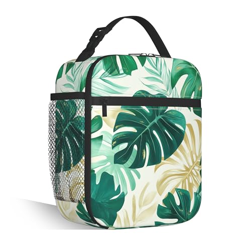 Palm Leaf Lunch Tote for Women, Cute Insulated Lunch Bag | Stylish palm leaf pattern lunch bag with insulated interior, reusable cooler tote for work, office, picnic and everyday use - color: Palm Leaf