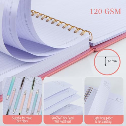 Hardcover Leather Spiral Notebook 8.5" x 11" with Removable Dividers, 300 Pages 5 Subject College Ruled Notebook for Work with Tabs, A4 Spiral Journal for Women Men, School Students Note Taking, Pink - color: 5 Subject Pink