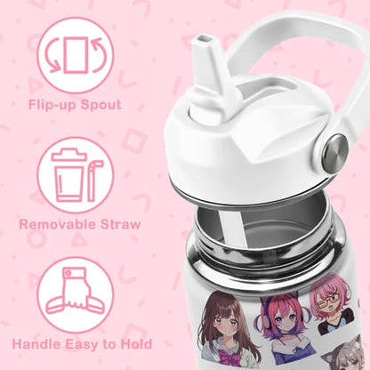 Anime Gifts for Women Girls, 16oz Stainless Steel Insulated Water Bottle with Straw Lid, Just A Girl Who Loves Anime Cup Tumbler Birthday Gifts for Kids Teen Girls School - color: Anime