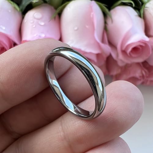 TUTISS 3mm 4mm 5mm 6mm 7mm 8mm 10mm Silver/Gold Tungsten Rings for Men Women Couple Fashion Jewelry Engagement Wedding Bands Domed Polished Comfort Fit - color: 3mm Tungsten