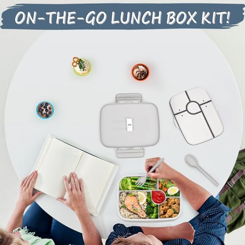 Bento Box Adult Lunch Box, Kid Lunch Box Contaiers for 5 Compartmets, Lunch Containers with 3 Silicone Baking Cups, Leakproof, Dishwasher and Microwave Safe, BPA-Free (Grey) - color: Gray