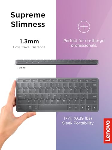 Lenovo Multi-Device Wireless Bluetooth Keyboard, Connect Up to 3 Devices Simultaneously, Compatible with iOS, Android, Windows, Slim Profile, Rechargeable, 60-Hour Battery Life, Iron Grey