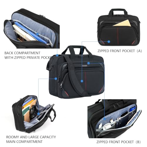 KROSER Laptop Bag 17.3 Inch Premium Laptop Briefcase, Expandable Water Repellent Laptop Shoulder Messenger Bag Durable Computer Case for Business/Travel/Men/Women (Black/Red) | Expandable design, padded laptop compartment, luggage strap for business and t
