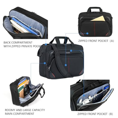 KROSER Laptop Bag 17.3 Inch Premium Laptop Briefcase, Expandable Water Repellent Laptop Shoulder Messenger Bag Durable Computer Case for Business/Travel/Men/Women (Black/Red) | Expandable design, padded laptop compartment, luggage strap for business and t