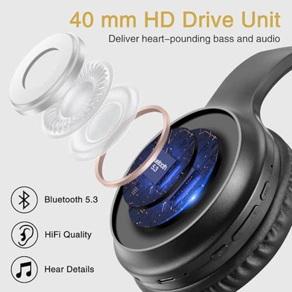 Bingozones A10 Noise Cancelling Headphones Wireless, Black Bluetooth Headset with Mic, Bluetooth 5.3, HiFi Stereo Sound, Deep Bass, 20+H Playtime, Lightweight On Ear Wired Headphones for Tablet/PC - color: #3 ANC Black