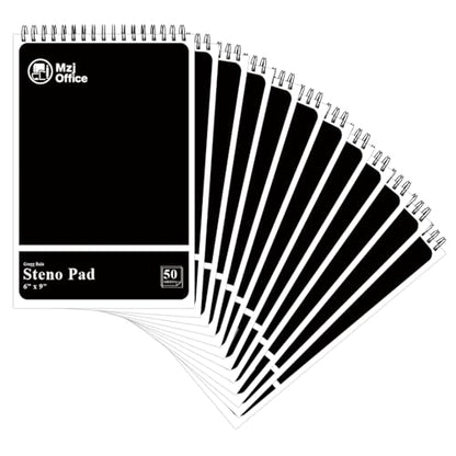 Steno Pads Spiral 6x9 12 Pack | Steno Notebooks Top Spiral Notepad | Steno Notepad 50 Sheets Each | Gregg Ruled Spirals Notebook 6x9 | Notebooks for Work. - color: B-Black (12 Pack)