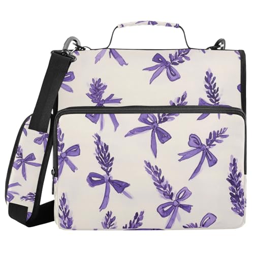Lavender Knit Bows Purple Zipper Binder 3 Ring 1.5 Inch School Binder Organizer with Shoulder Strap Handle File Folder Pockets Large Capacity Students Girl Boy Men Office Work - color: Lavender Knit Bows Purple