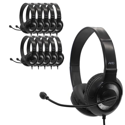 Avid AE‑55 USB Wired Headset with Noise‑Canceling Mic, Black/Silver, On‑Ear Design, 270° Rotating Boom, Chew‑Resistant Cord, Adjustable Fit for Classroom & Remote Learning (20‑Pack) - size: 20 Pack (USB)