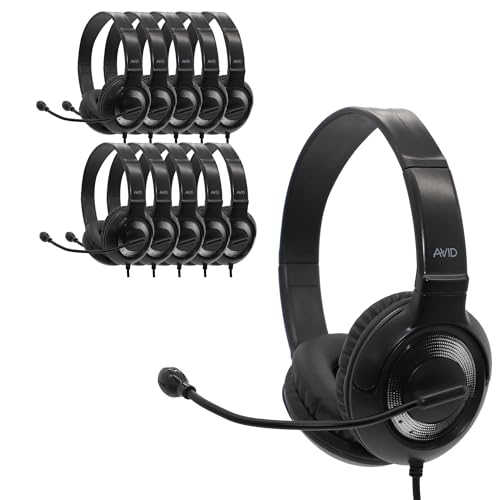 Avid AE‑55 USB Wired Headset with Noise‑Canceling Mic, Black/Silver, On‑Ear Design, 270° Rotating Boom, Chew‑Resistant Cord, Adjustable Fit for Classroom & Remote Learning (20‑Pack) - size: 20 Pack (USB)