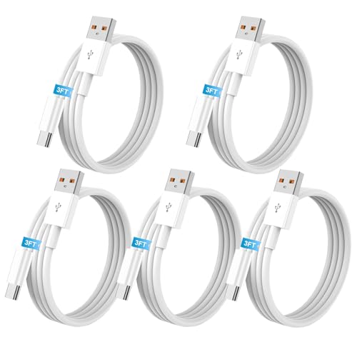 5pack USB A to C Cable 60W【5 * 3.3Ft】 Fast Charging 6A Quick Charger Cord, Compatible with iPhone 17/16/15,Samsung Galaxy S10 S9 S8 Plus, Note 10 9 8, LG V50 V40 G8 G7 (White) - size: 3.3ft+3.3ft+3.3ft+3.3ft+3.3ft