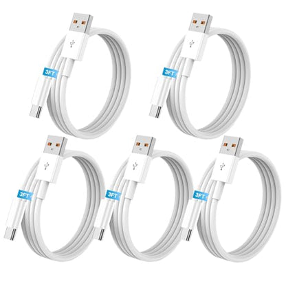 5pack USB A to C Cable 60W【5 * 3.3Ft】 Fast Charging 6A Quick Charger Cord, Compatible with iPhone 17/16/15,Samsung Galaxy S10 S9 S8 Plus, Note 10 9 8, LG V50 V40 G8 G7 (White) - size: 3.3ft+3.3ft+3.3ft+3.3ft+3.3ft