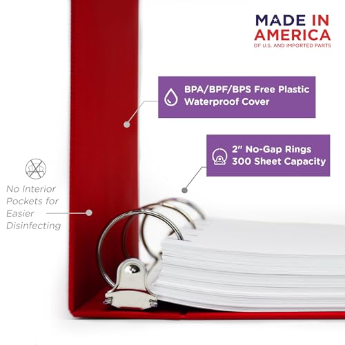 Carstens 2-Inch Heavy Duty 3-Ring Binder - Side Opening, Brick Red, Durable Plastic, Precision No-Gap Rings, Waterproof Covers, No Pockets, Holds 300 US Letter Sheets, BPA-Free, Made in USA (2828-3R) - color: Red, size: Individual