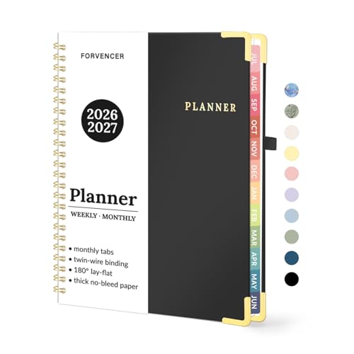 Forvencer Academic Planner 2026-2027, July 2026-June 2027 Weekly & Monthly Hardcover Calendar Planner, 6" X 8", Daily Agenda Book, School Office Notebook College Teacher Student Organizer A5, Black - color: Black, size: 6.3"x8.4" (Jul 2026 - Jun 2027)
