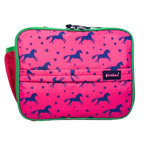 Yumbox Kids Insulated Lunch Bag with Bottle Holder, Horses Print | Holds Lunch Box & Water Bottle | 3 Ways to Carry | Interior Zipper Pocket | Insulated EVA Lining | Wipe-Clean Fabric - color: Horses