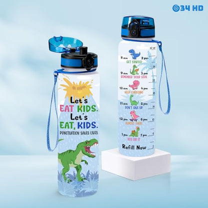 34HD 32oz Dinosaur Water Bottle with Time Marker, BPA Free Water Bottle with Fruit Strainer, Funny Mamasaurus Gifts, T Rex Mom Bottle, Cute Dino Hydration Bottle Christmas Gift - color: Dino Mom