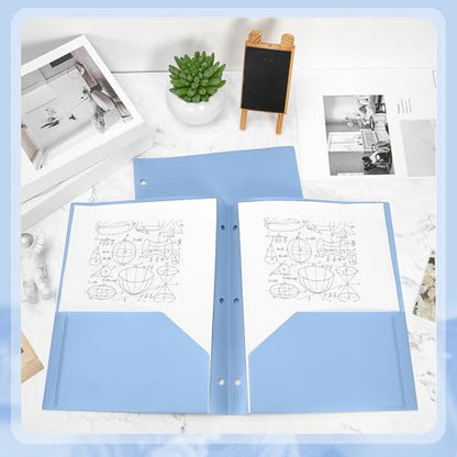 Yeaqee 72 Pcs Plastic Folders with Pockets Bulk 3 Hole Punched 2 Pocket File Folders for 3 Ring Binder Divider Folder for Notebooks, Durable Poly for Office Home (Haze Blue) - color: Haze Blue