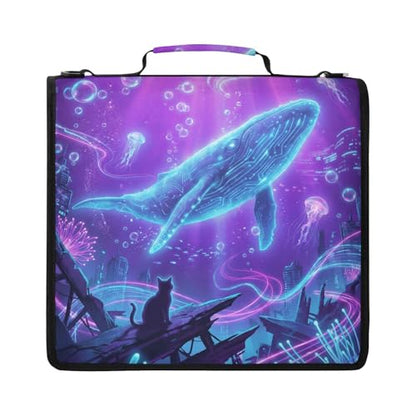 Blue Whale 2-inch 3 Ring Zipper Binder with Shoulder Strap Holds 14 Inch Laptop for Students and Office - color: Blue Whale