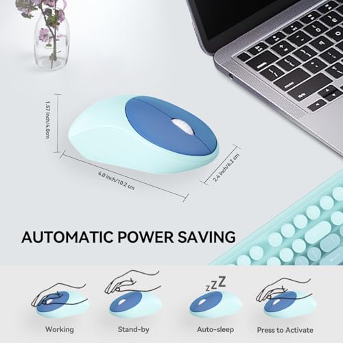 Wireless Keyboard and Mouse Combo, 2.4GHz Colorful Cute Round Keycaps Keyboard for Office Computer PC Desktops Laptop (104 Keys Indigo Blue) - color: 104 Keys Indigo Blue